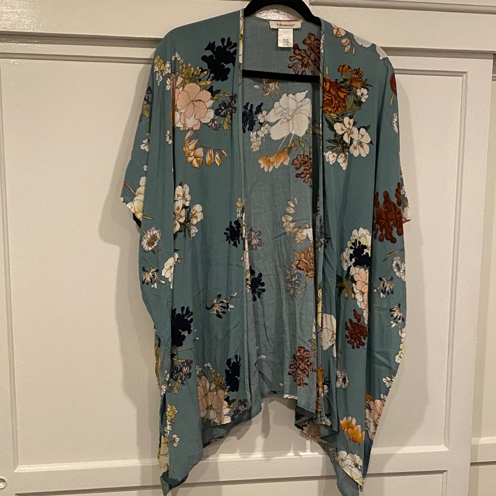 Francesca's Collections Floral Kimono Jacket - sage green and Multicolor